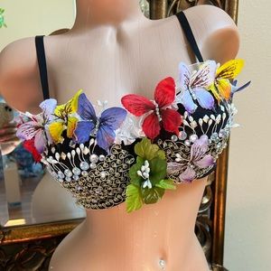 Sexy handmade butterfly sequined rave bra top Halloween costume